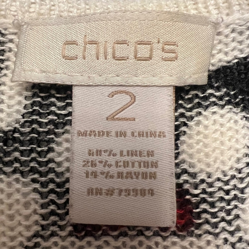 Chico's Geometric Tribal Print Open Front Linen Blend Cardigan Sweater Size L - Picture 2 of 7